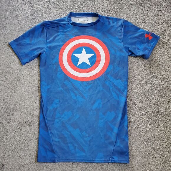 Under Armour shirt Mens Medium Blue Captain America Marvel Compression Gym - Picture 1 of 10